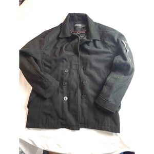 Sportier Peacoat Jacket Mens Size XL Black Wool Blend Double Breasted Quilted
